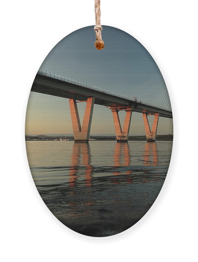 Queensferry Crossing Ornament featuring the photograph Queensferry Crossing at Sunset #1 by Maria Gaellman