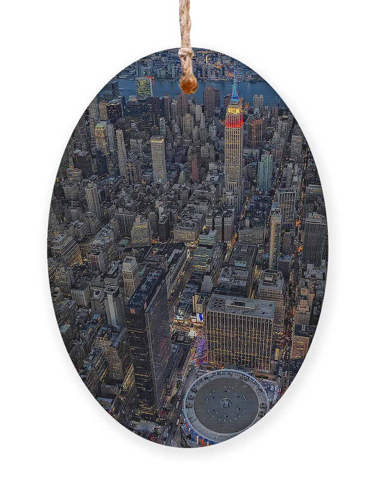 Aerial View Ornament featuring the photograph September 11 NYC Tribute by Susan Candelario