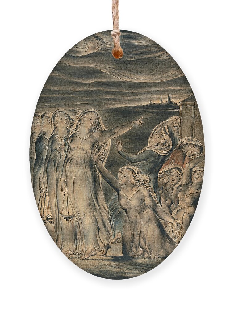 William Blake Ornament featuring the drawing The Parable of the Wise and Foolish Virgins by William Blake