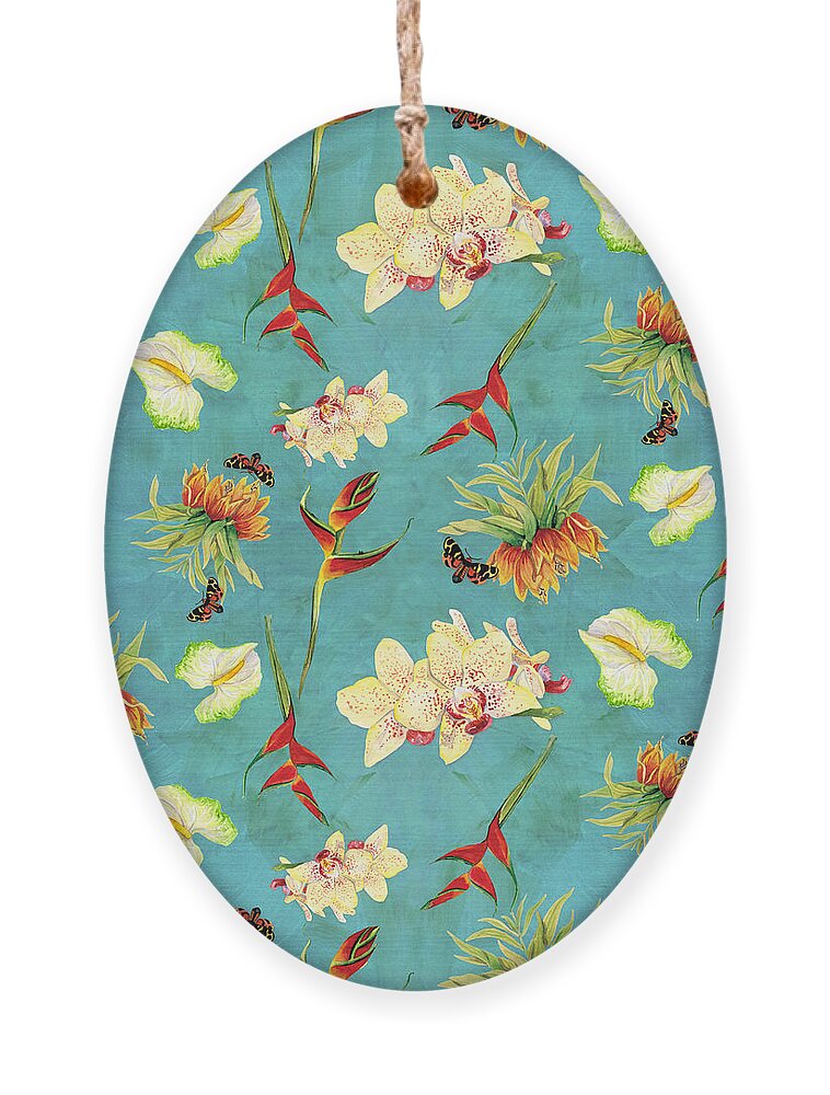 Orchid Ornament featuring the painting Tropical Island Floral Half Drop Pattern by Audrey Jeanne Roberts