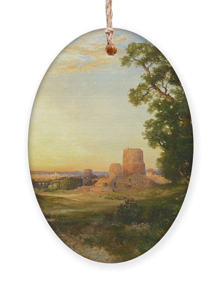 Thomas Moran Ornament featuring the painting Tula the Ancient Capital of Mexico #2 by Thomas Moran