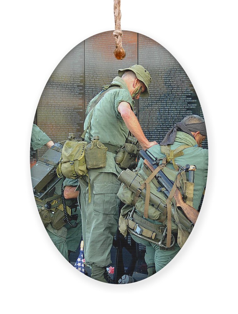 Veterans Ornament featuring the photograph Veterans at Vietnam Wall by Carolyn Marshall