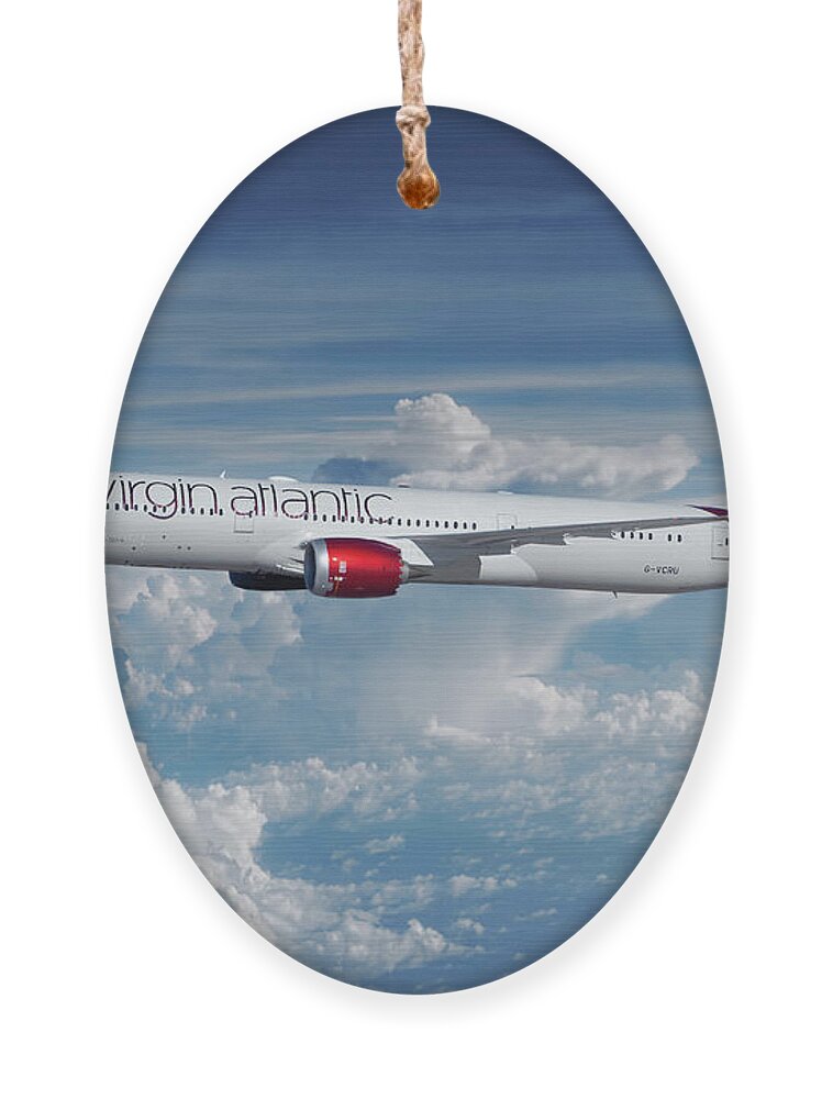 Virgin Atlantis Airlines Ornament featuring the mixed media Virgin Atlantic Dreamliner by Erik Simonsen
