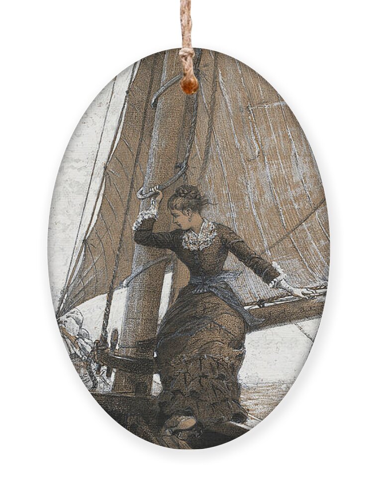 Winslow Homer Ornament featuring the drawing Yachting Girl #3 by Winslow Homer