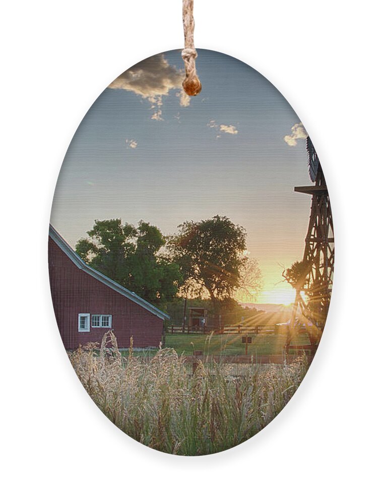 17 Mile House Ornament featuring the photograph 17 Mile House Farm - sunset by Stephen Holst