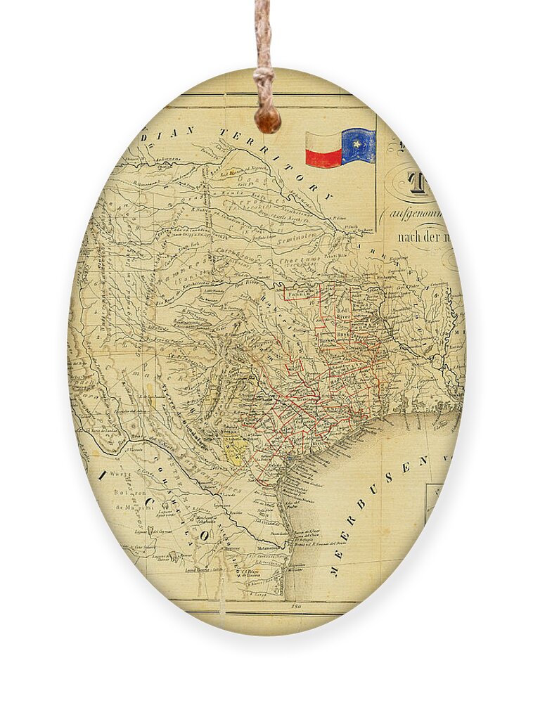 1849 Texas Map Ornament featuring the photograph 1849 Texas Map by Bill Cannon