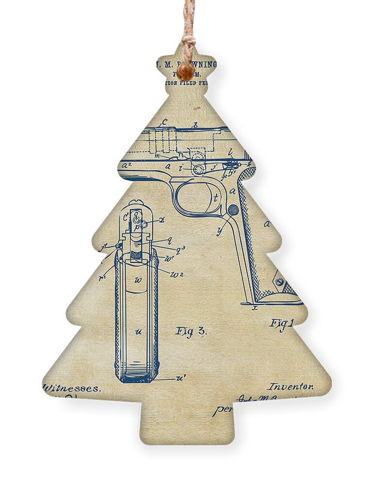 Colt 45 Ornament featuring the digital art 1911 Colt 45 Browning Firearm Patent Artwork Vintage by Nikki Marie Smith