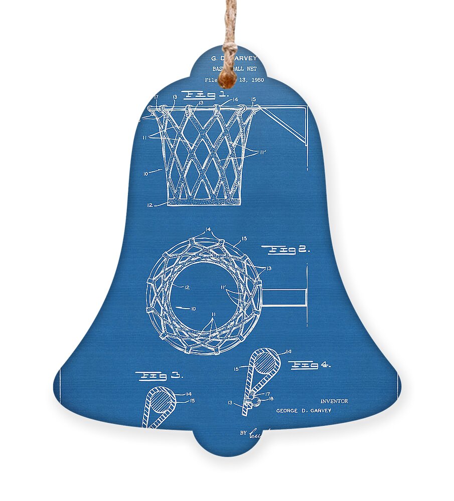Basketball Ornament featuring the digital art 1951 Basketball Net Patent Artwork - Blueprint by Nikki Marie Smith