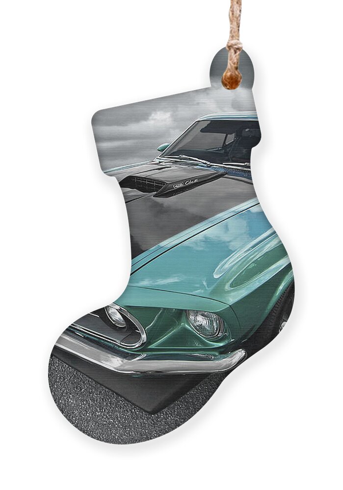 Mustang Ornament featuring the photograph 1969 Green 428 Mach 1 Cobra Jet Ford Mustang by Gill Billington