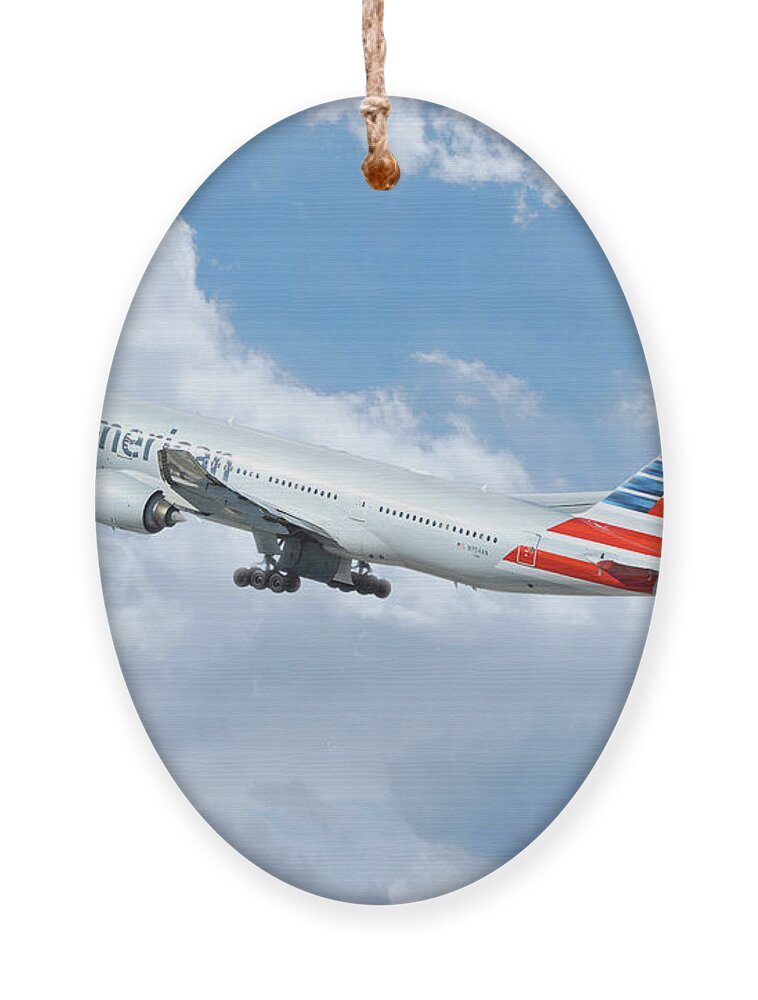 Boeing Ornament featuring the digital art American Airlines Boeing 777 by Airpower Art