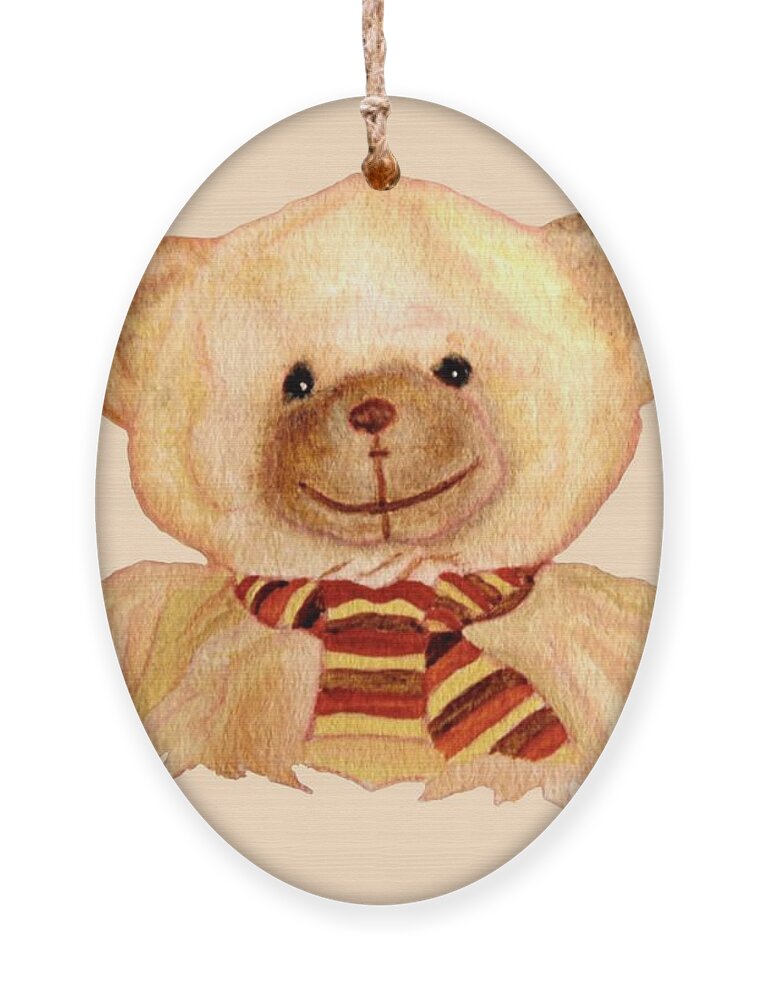 Cuddly Animals Ornament featuring the painting Cuddly Bear by Angeles M Pomata