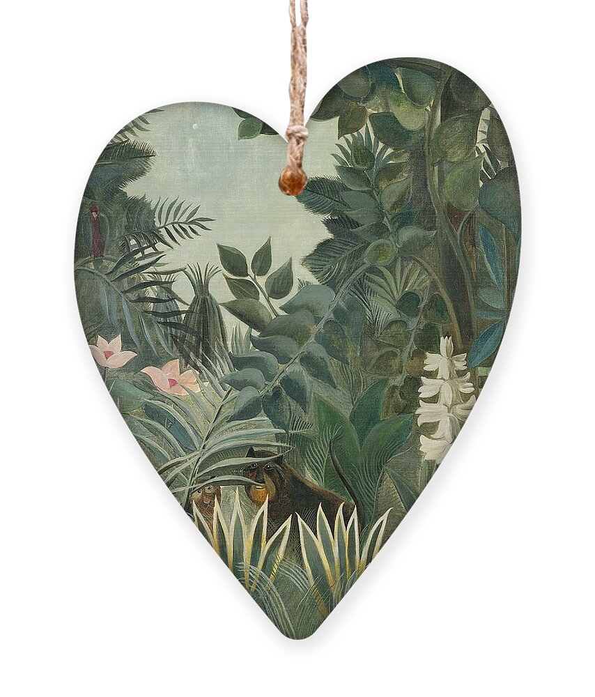 Henri Rousseau Ornament featuring the painting The Equatorial Jungle by Henri Rousseau