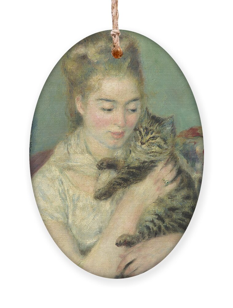 Auguste Renoir Ornament featuring the painting Woman With A Cat #2 by Auguste Renoir