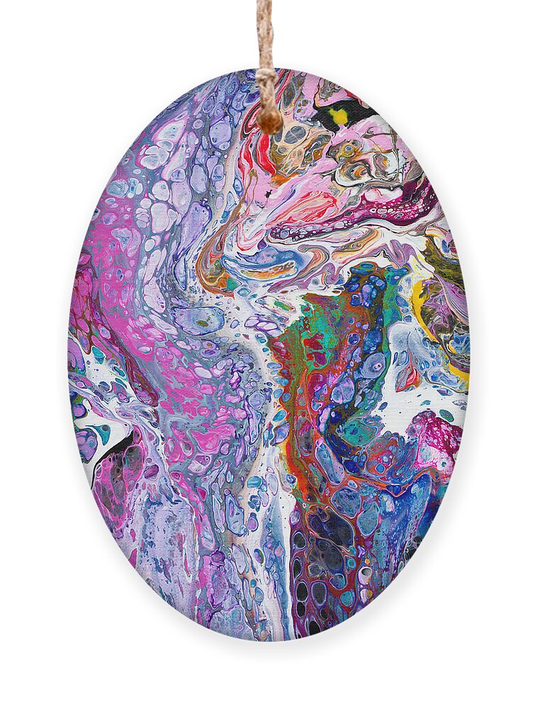  Vibrant Colorful Funky Original Contemporary Blue And Purple Dominate Joined By Every Other Color And Black And White Accents Ornament featuring the painting #217 Strange Pour Fav #217 by Priscilla Batzell Expressionist Art Studio Gallery
