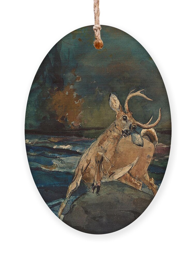 Winslow Homer Ornament featuring the drawing A Good Shot. Adirondacks #5 by Winslow Homer