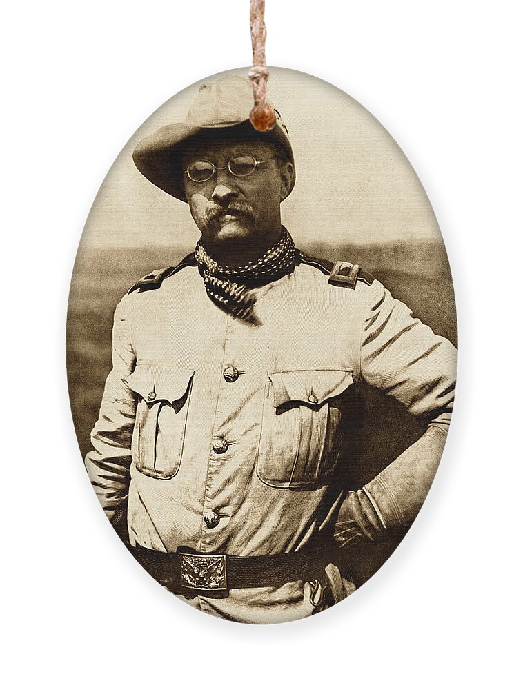 Theodore Roosevelt Ornament featuring the photograph Colonel Theodore Roosevelt by War Is Hell Store