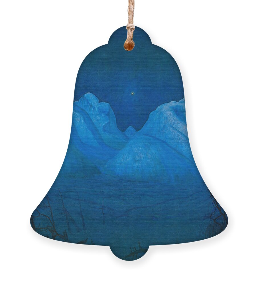 Harald Sohlberg Ornament featuring the painting Winter Night In The Mountains by Harald Sohlberg