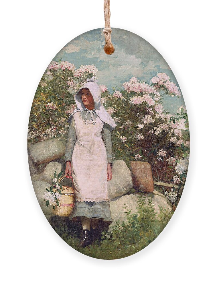 Winslow Homer Ornament featuring the painting Girl and Laurel #4 by Winslow Homer