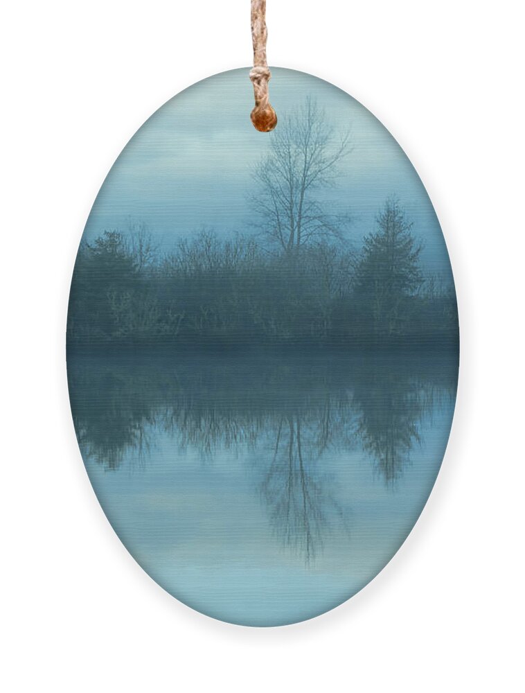 Reflections Lake Ornament featuring the photograph Reflections blue lake by Cathy Anderson