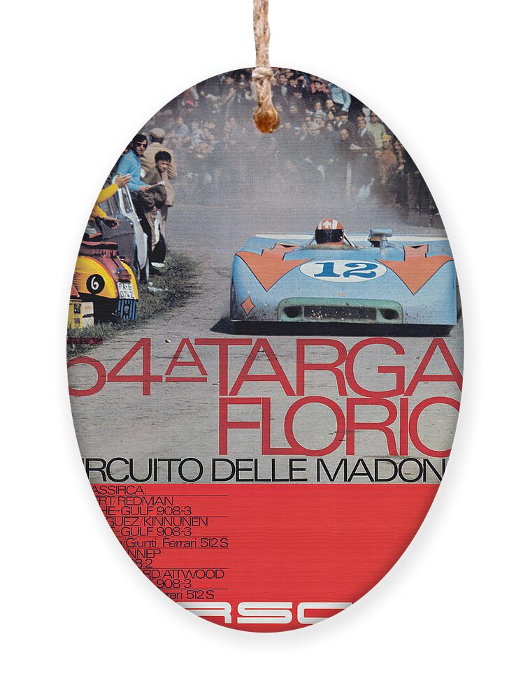 54th Ornament featuring the digital art 54th Targa Florio Porsche Race Poster by Georgia Clare