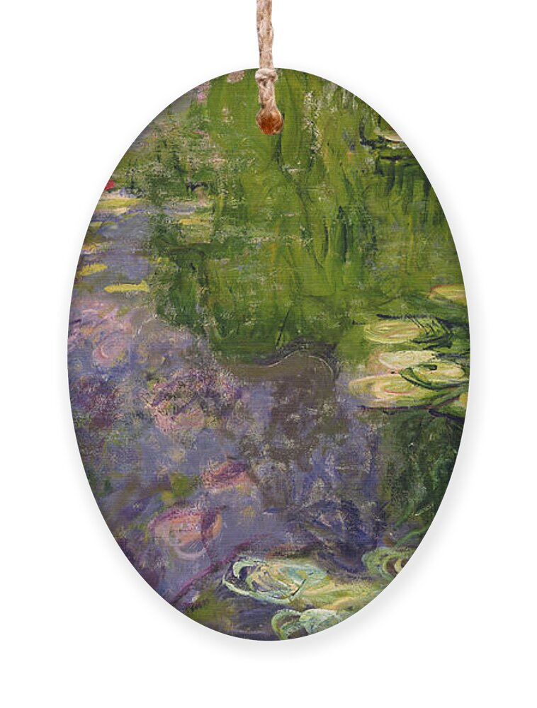 Nympheas; Water; Lily; Waterlily; Impressionist; Green; Purple Ornament featuring the painting Waterlilies by Claude Monet