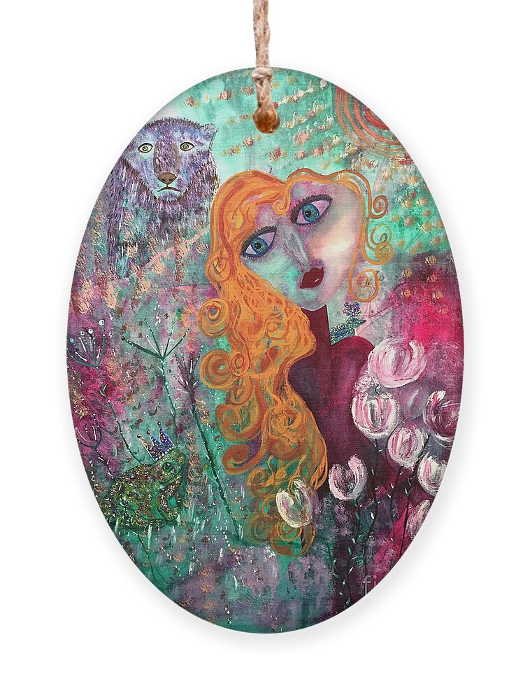 Fantasy Ornament featuring the painting A Curious Tale by Julie Engelhardt