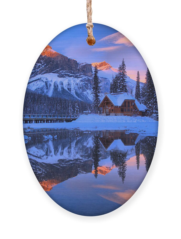 Emerald Lake Ornament featuring the photograph A Dash of Sunset Color by Adam Jewell