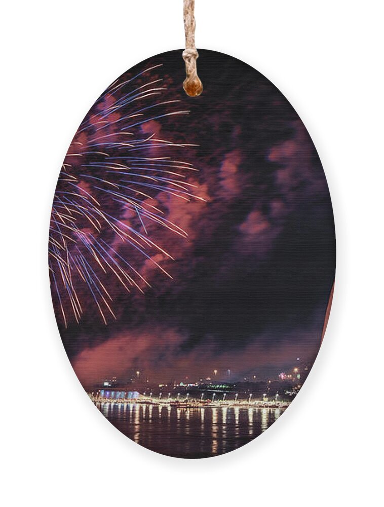 Fireworks Ornament featuring the photograph A Gateway Arch 4th by Susan Rissi Tregoning
