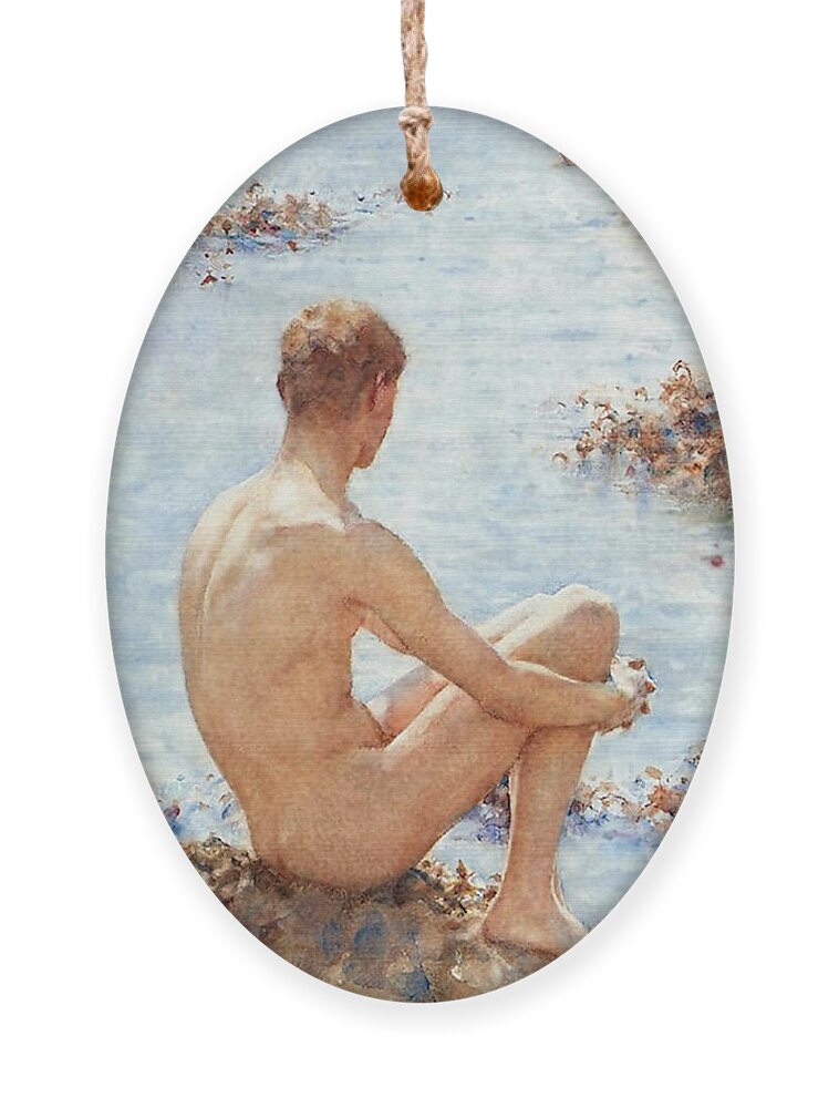 Holiday Ornament featuring the painting A Holiday by Henry Scott Tuke