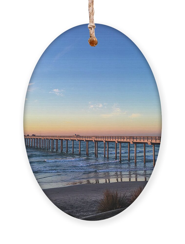 Beach Ornament featuring the photograph A Long Look at Scripps Pier at Sunset by David Levin