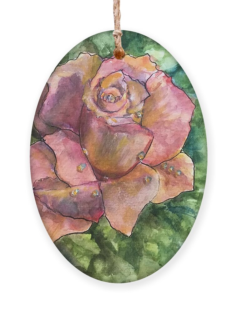 Rose Ornament featuring the painting A Morning Rose by Cheryl Wallace