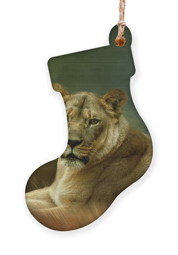 African Lion Ornament featuring the photograph A Mother's Watch by Lana Trussell