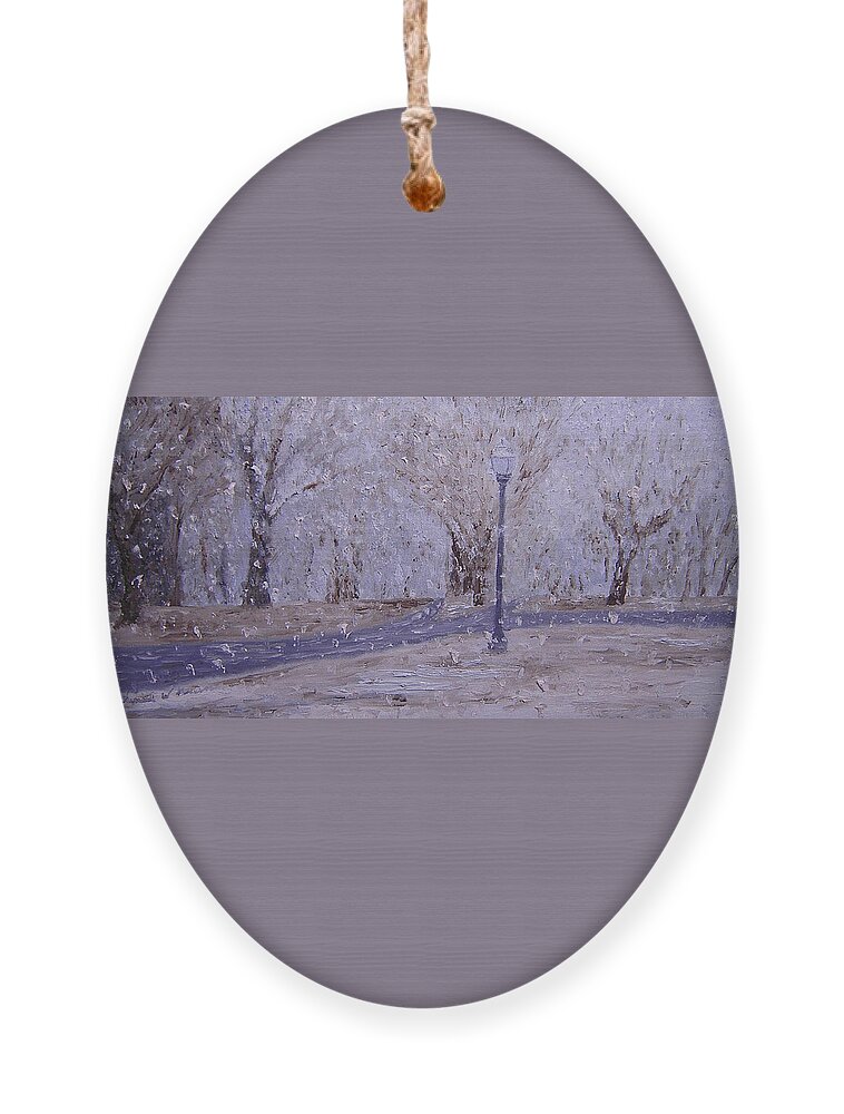 Snow Ornament featuring the painting A Quiet Snow by Daniel W Green