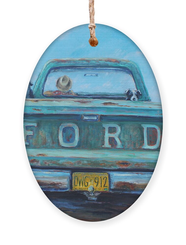 Ford Ornament featuring the painting A ride in the truck by Daniel W Green