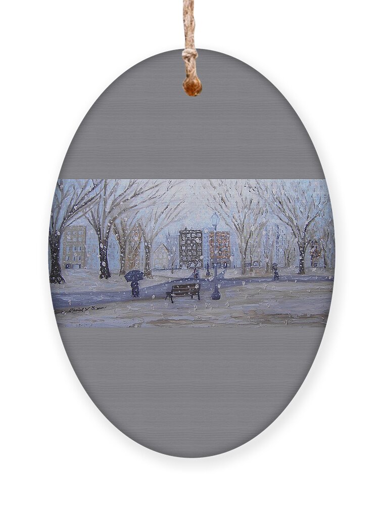 Snow Ornament featuring the painting A Snowy Afternoon in the Park by Daniel W Green
