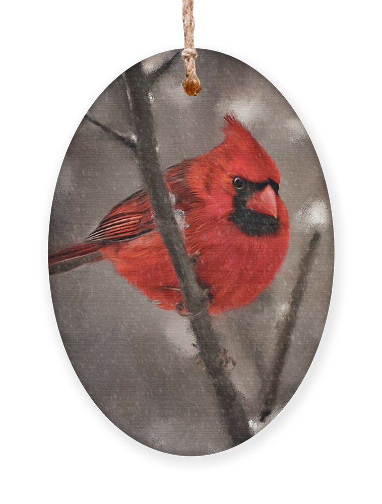 Cardinal Ornament featuring the digital art A Spot Of Color by Lois Bryan