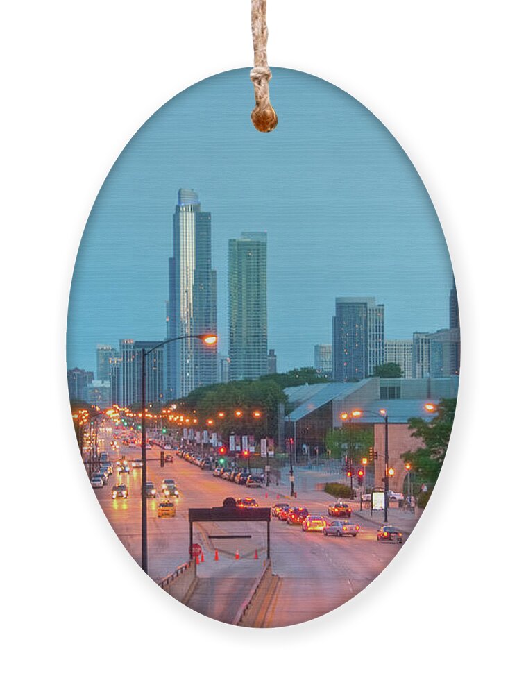Chicago Ornament featuring the photograph A View of Columbus Drive in Chicago by David Levin