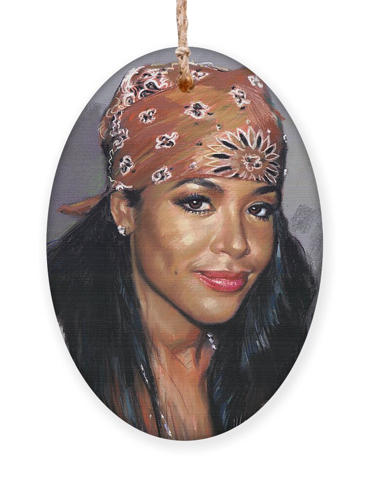 Aaliyah Dana Haughton Ornament featuring the pastel Aaliyah Dana Haughton by Ylli Haruni