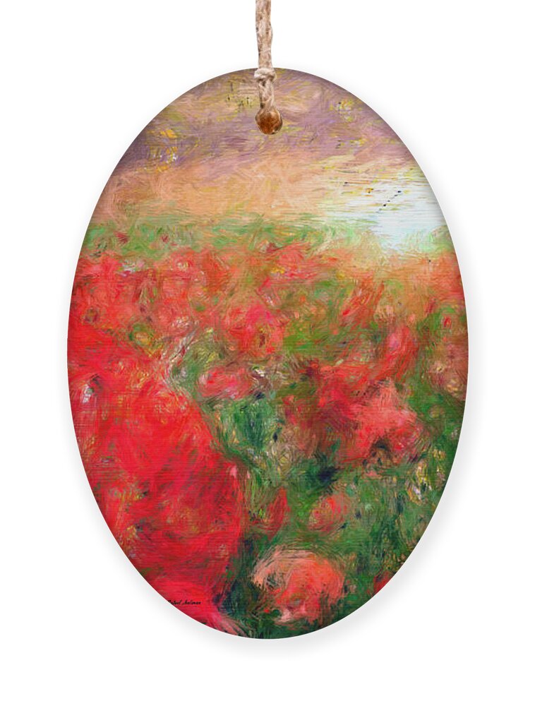 Rafael Salazar Ornament featuring the mixed media Abstract Landscape of Red Poppies by Rafael Salazar