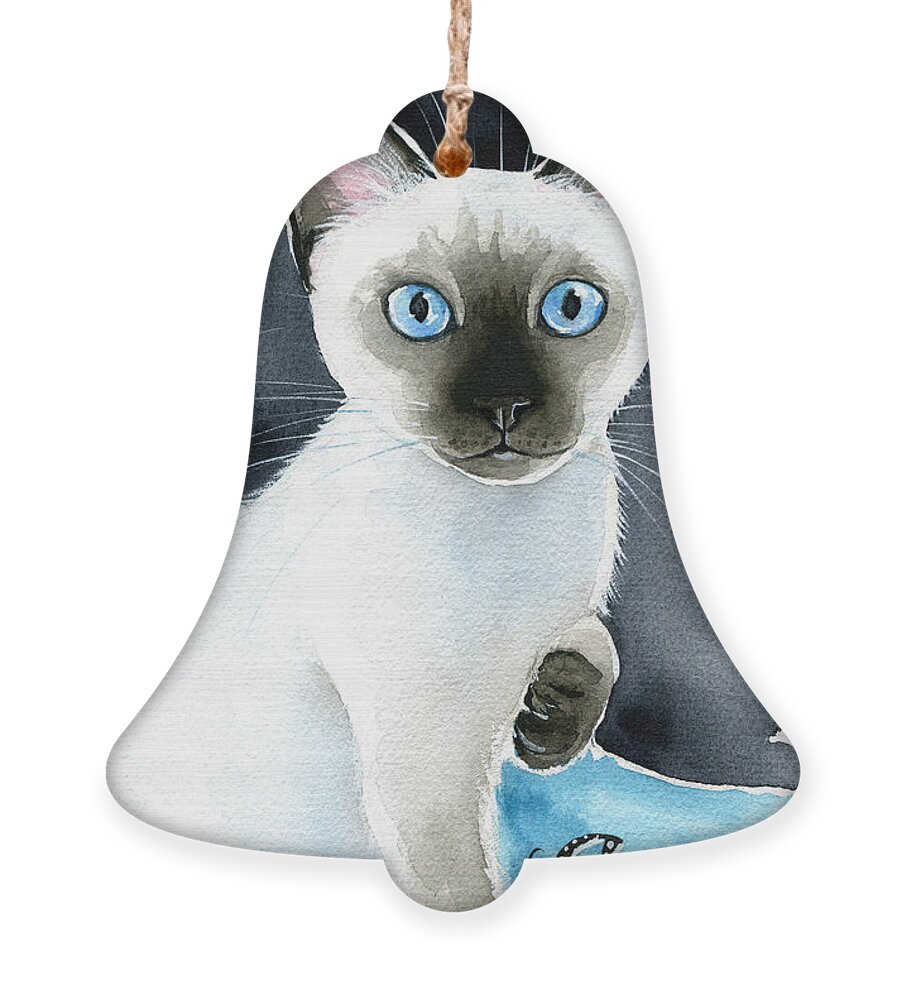 Cats Ornament featuring the painting Aero - Siamese Seal Point Kitten Painting by Dora Hathazi Mendes