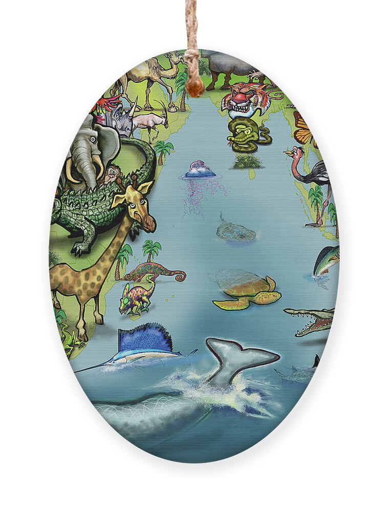 Africa Ornament featuring the digital art Africa Oceania Animals Map by Kevin Middleton