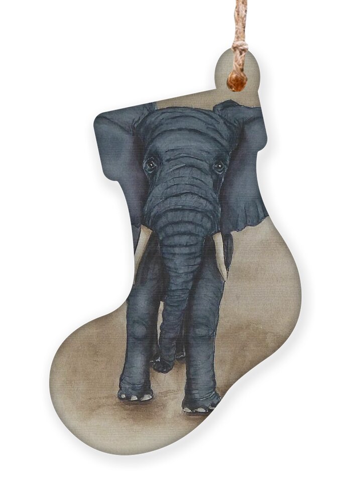 African Elephant Ornament featuring the painting African Elephant by Kelly Mills