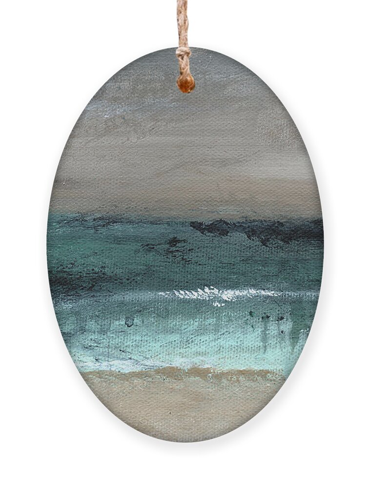 Beach Ornament featuring the mixed media After The Storm 2- Abstract Beach Landscape by Linda Woods by Linda Woods