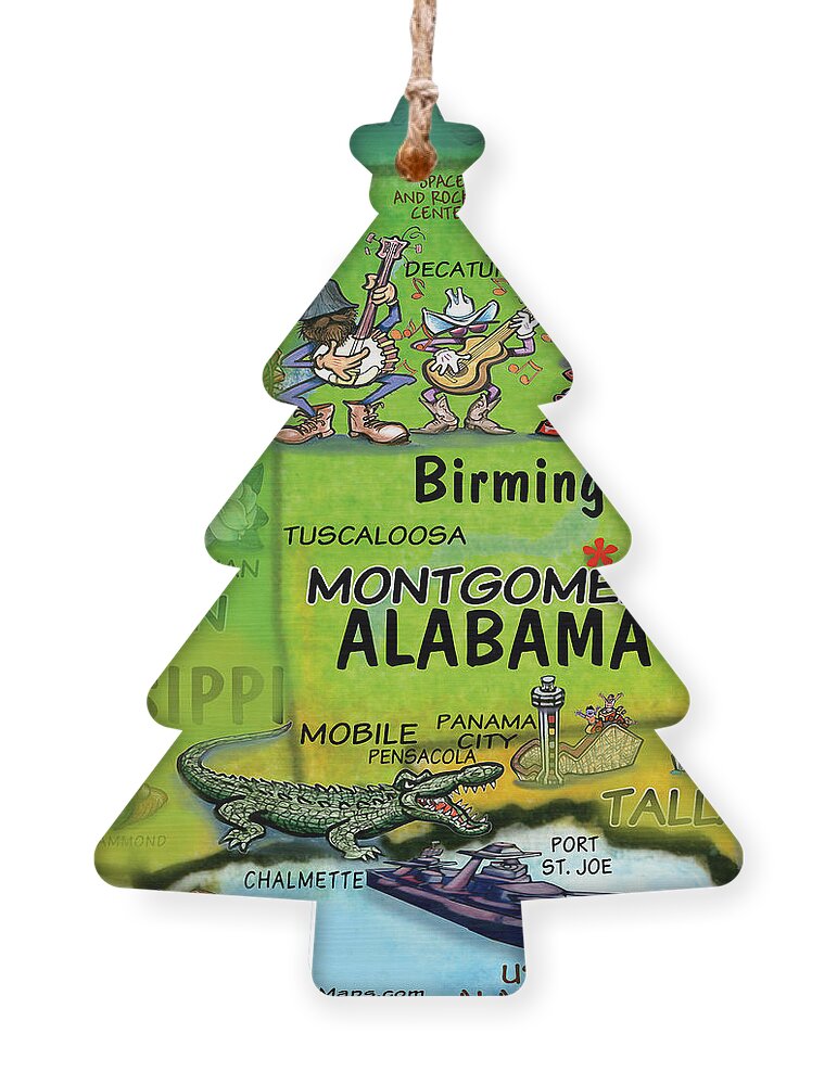Alabama Ornament featuring the digital art Alabama Fun Map by Kevin Middleton