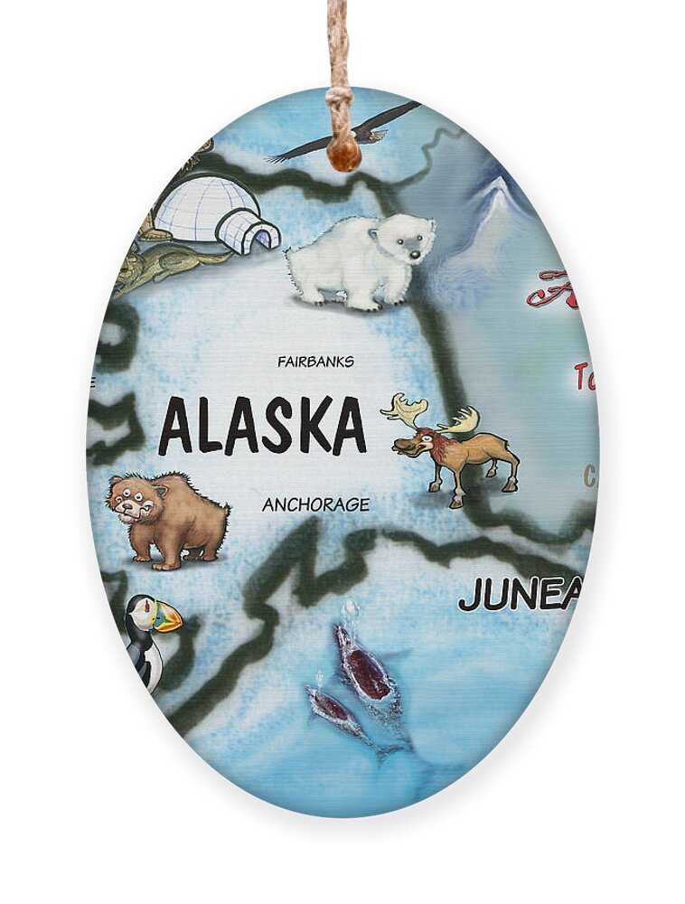 Alaska Ornament featuring the digital art Alaska Fun Map by Kevin Middleton