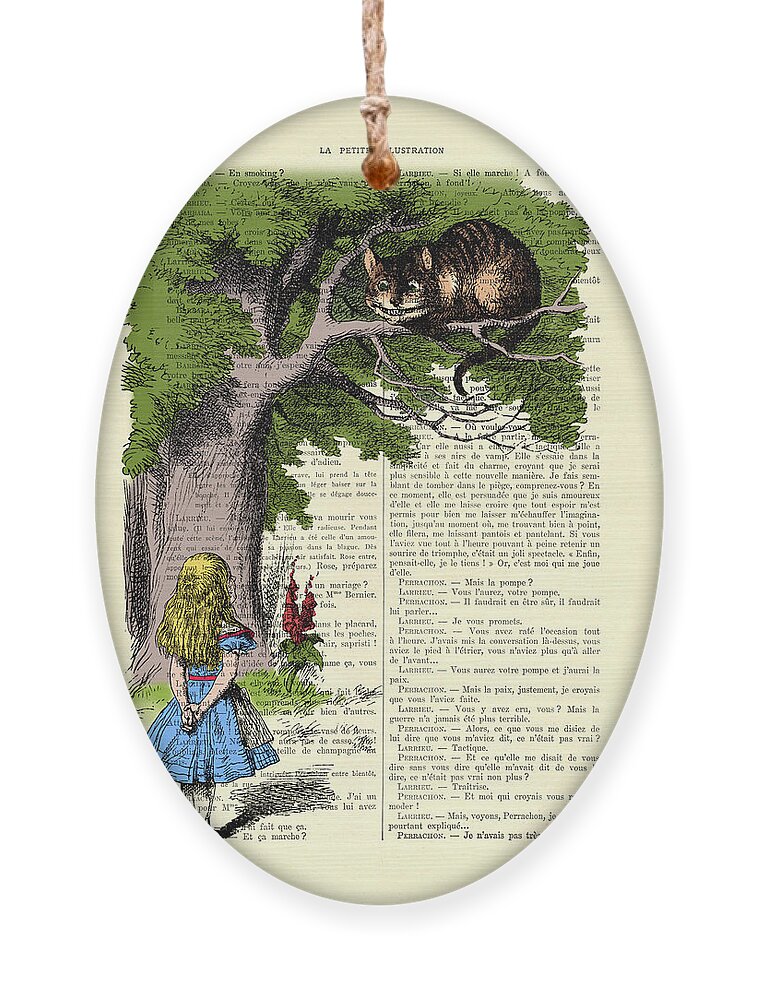 Alice In Wonderland Ornament featuring the digital art Alice in wonderland and cheshire cat by Madame Memento