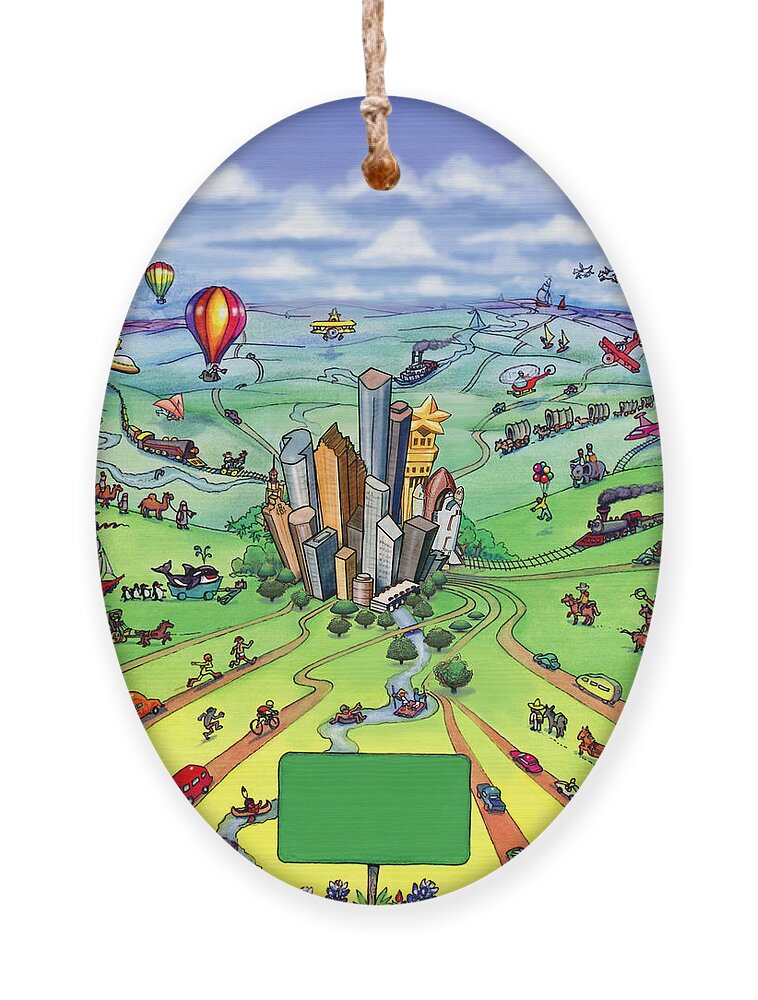 Houston Ornament featuring the digital art All Roads lead to Houston Texas by Kevin Middleton