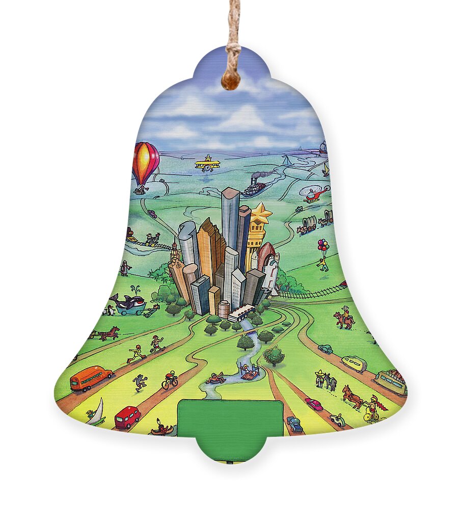 Houston Ornament featuring the digital art All Roads lead to Houston Texas by Kevin Middleton