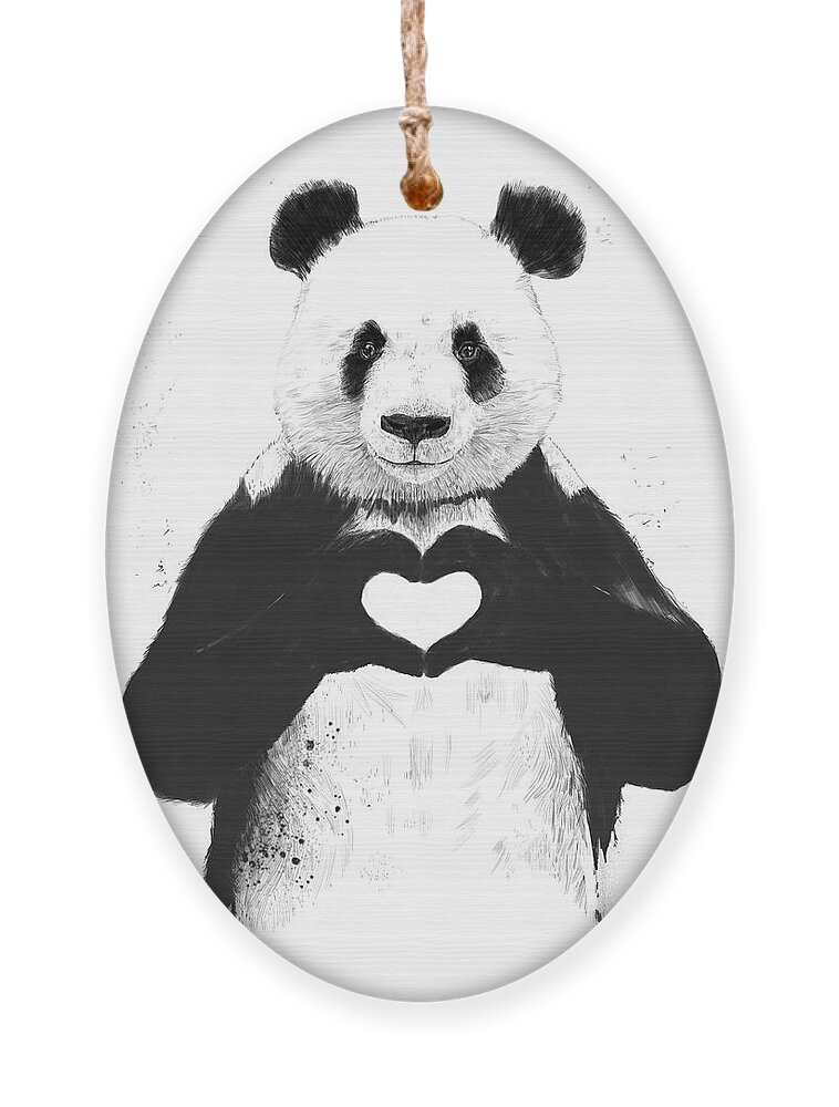 Panda Ornament featuring the painting All you need is love by Balazs Solti
