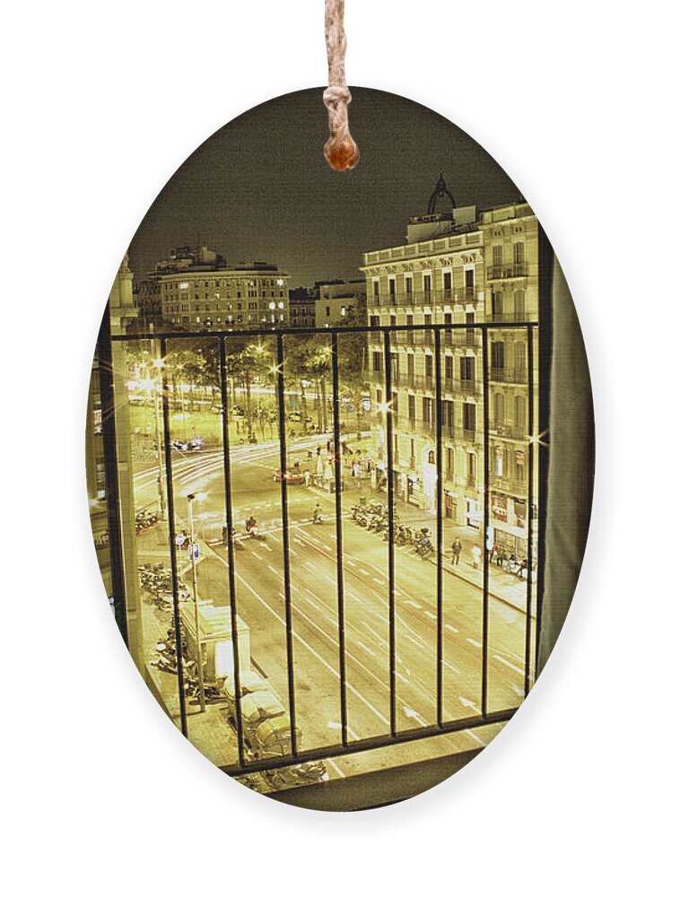 Cityscape Ornament featuring the photograph Alone at Midnight in Barcelona by Becqi Sherman